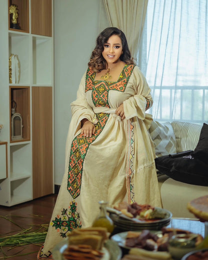 Traditional Ethiopian Clothing Elegant Embroidered Habesha Dress Habesha Kemis For Special Events 258