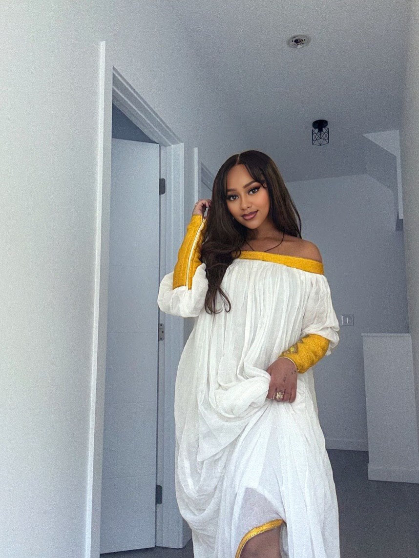 Traditional Ethiopian Dress – Off-Shoulder Habesha Style