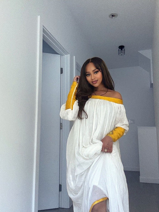 Traditional Ethiopian Dress – Off-Shoulder Habesha Style