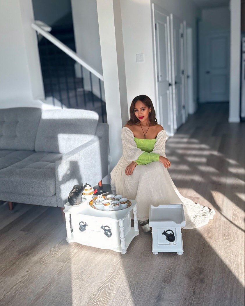 Authentic Habesha Kemis Green Bodice Ethiopian Clothing Habesha Dress Collection 260