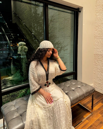 Authentic Eritrean & Ethiopian Clothing Handcrafted Habesha Dress Elegant Intricate Black Embroidery Habesha Kemis 274