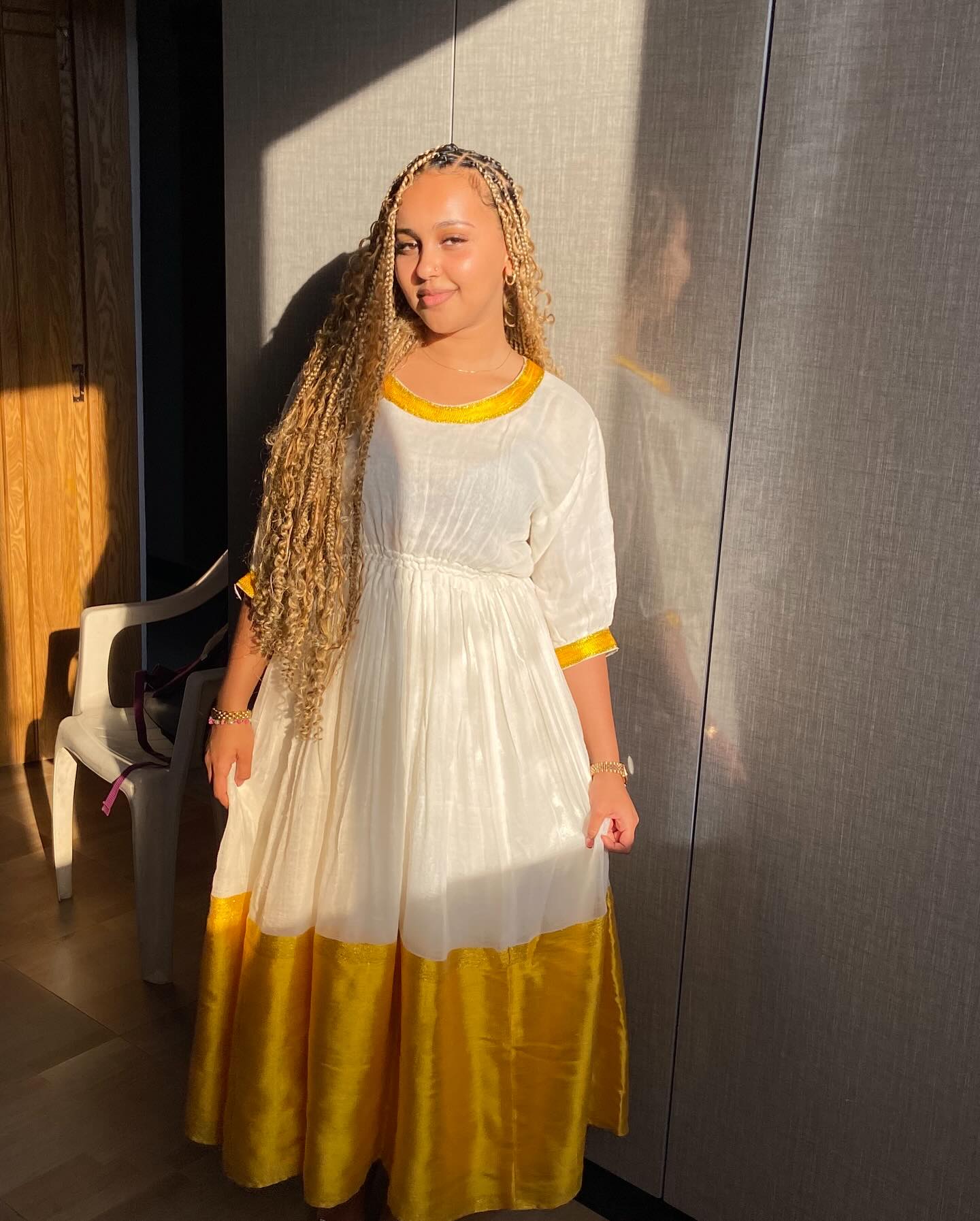 Shop Authentic Golden-Trim Habesha Dress Ethiopian & Eritrean Style
