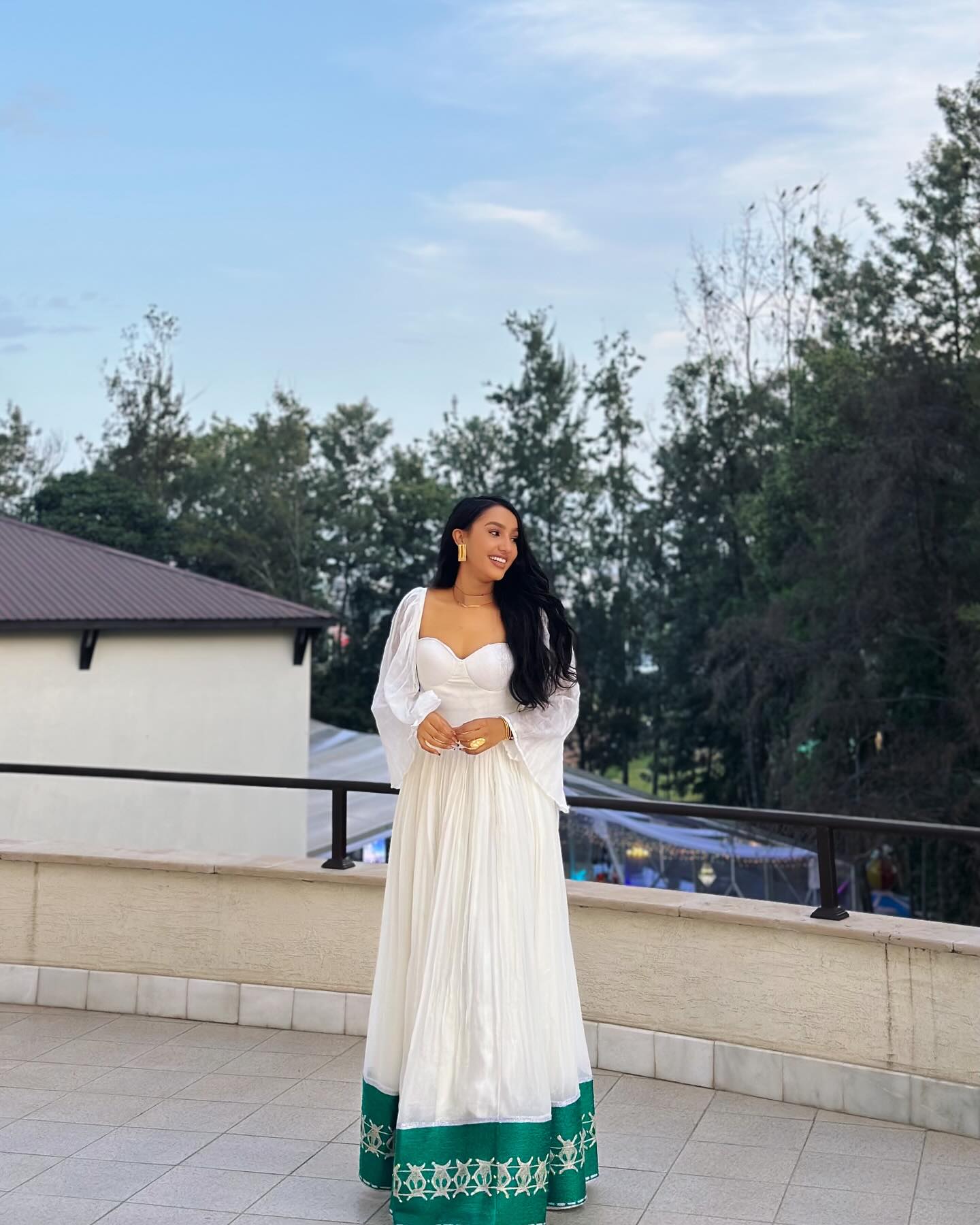 Green Hem Embroidered Habesha Dress Authentic Ethiopian & Eritrean Dress Vibrant Habesha Kemis 276