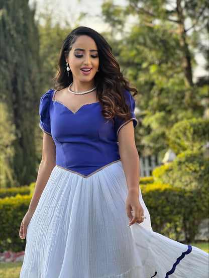 Puff Sleeve Habesha Kemis Blue Design Habesha Dress Traditional Ethiopian Clothing 277