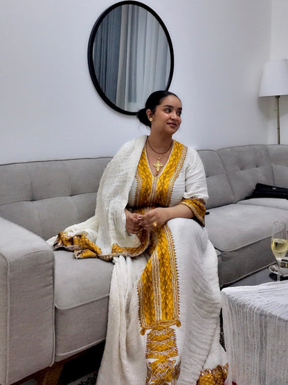 Golden Embroidery Habesha Dress Ethiopian Clothing Accents Handwoven Habesha Kemis 283