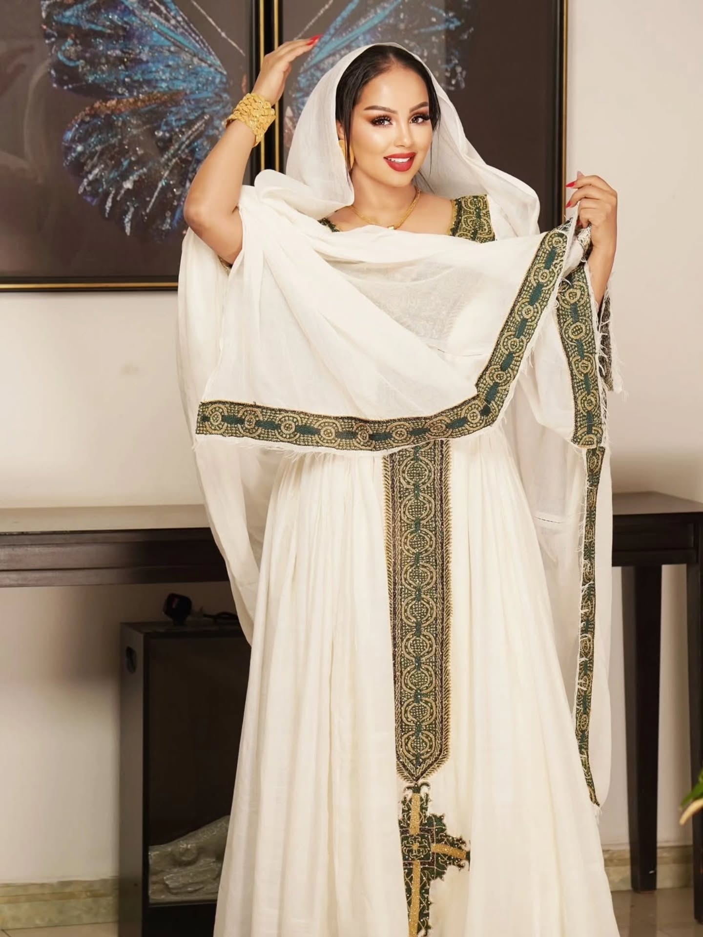 Green Gold Habesha Dress Festive Habesha Kemis Traditional Ethiopian Dress 289