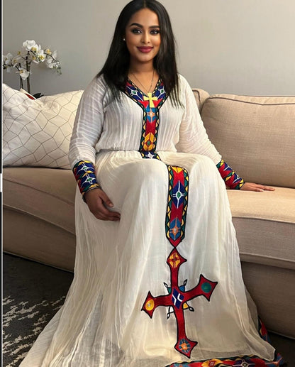 Long Sleeve Habesha Dress Ethiopian Heritage Detailing Habesha Kemis Cross Design Ethiopian Dress 316