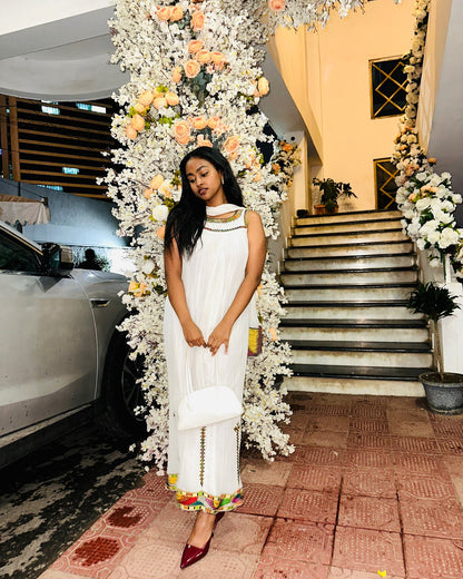 Sleeveless Habesha Kemis Featuring Classic Ethiopian Craftsmanship