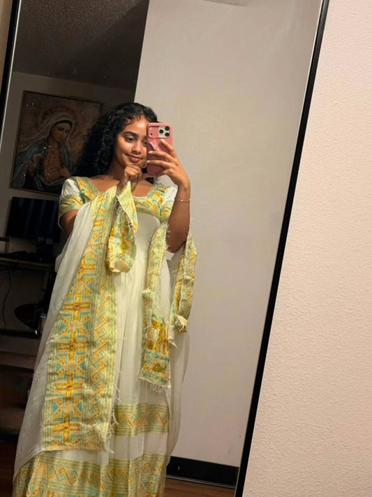 Handwoven ethiopian traditional dress Elegant Cultural habesha dress