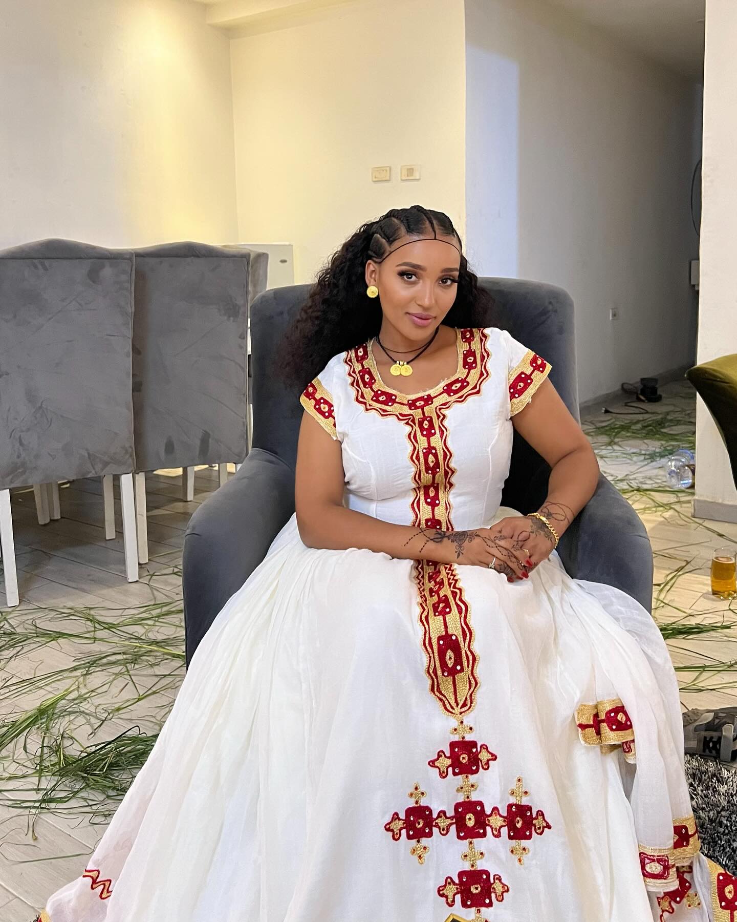 Beautifully Crafted Habesha Kemis Red & Gold Embroidered habesha Dress Stylish Traditional Ethiopian Dress 322