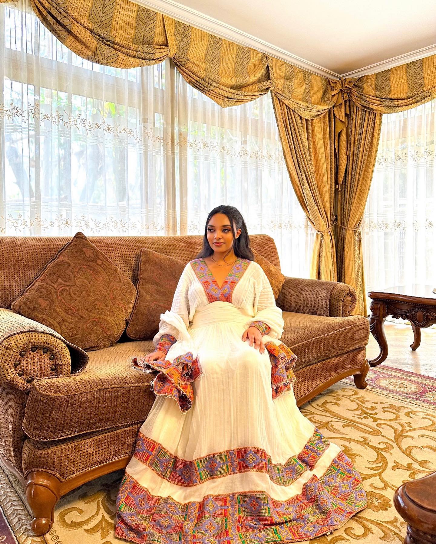 Habesha kemis timeless touch Ethiopian Dress V-Neckline Habesha Dress For Special Event 338