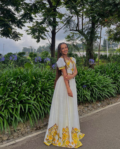 Handwoven Habesha Dress Short Sleeve Habesha Kemis Cultural Ethiopian Dress For Festive 340