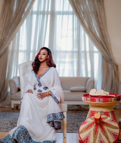 V-Neckline Habesha Dress Stylish Habesha Kemis Inspired by Ethiopian Traditional Dress 350