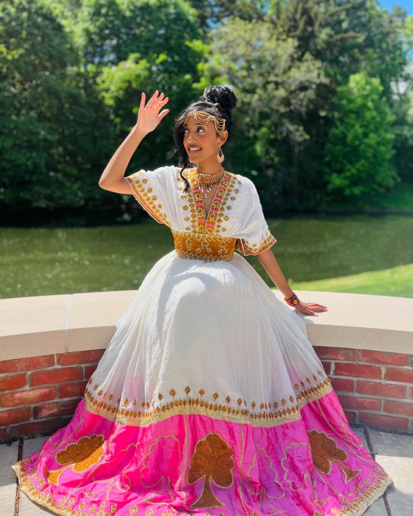 V-neckline Habesha Dress Vibrant Color Habesha Kemis artistic expression ethiopian clothing 364