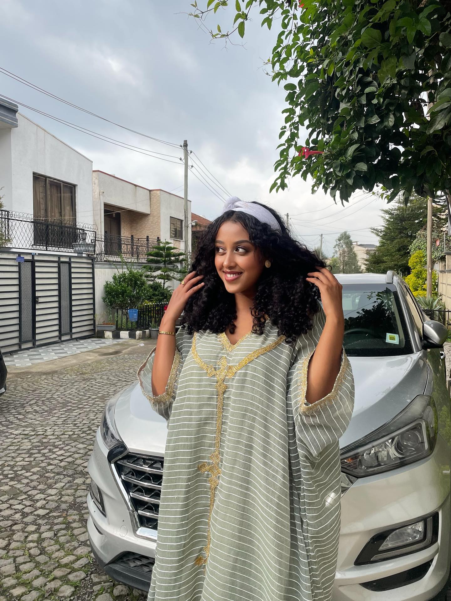 Gold Embroidery Accent Habesha Kemis White Stripe Habesha Dress Simple Design Ethiopian Dress 365