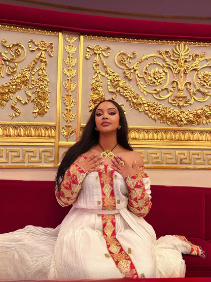 Red Woven Embroidery Habesha Dress Stylish Habesha Kemis Vibrant Eritrean Dress 368