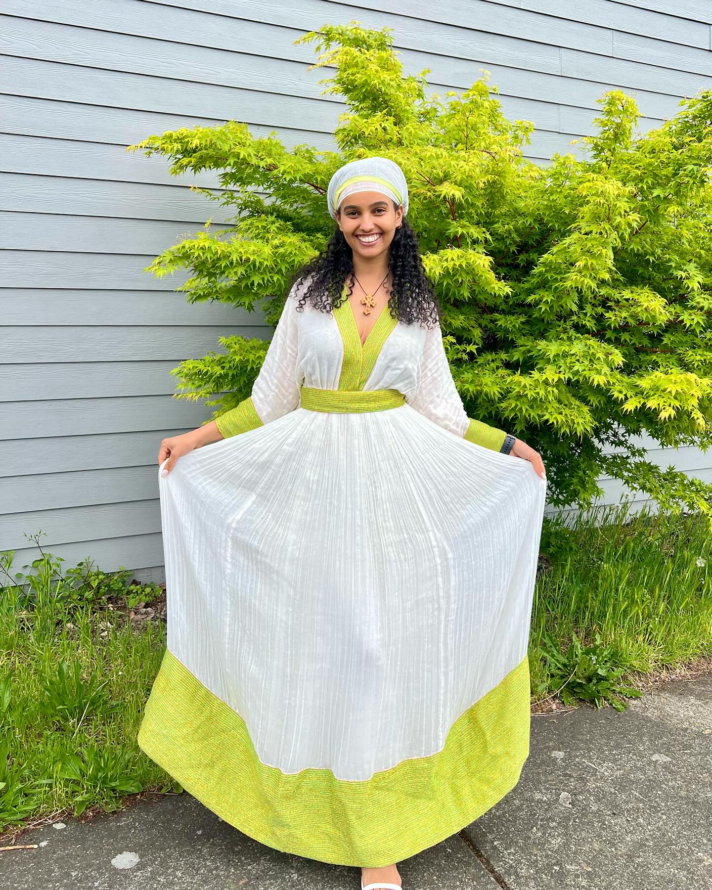 V-Neckline Habesha Dress Ethiopian Traditional Dress