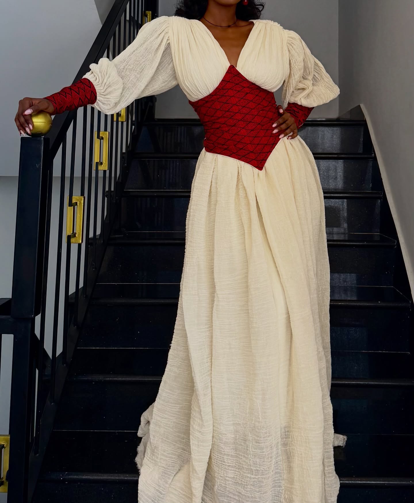 V-neckline Habesha Dress Stylish Habesha Kemis For Holiday Traditional Ethiopian Dress 394