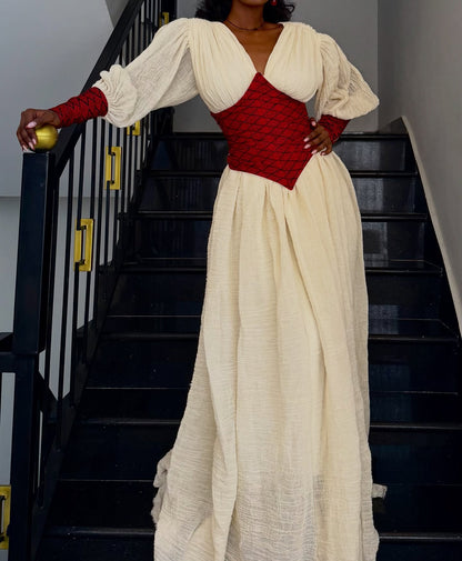 V-neckline Habesha Dress Stylish Habesha Kemis For Holiday Traditional Ethiopian Dress 394