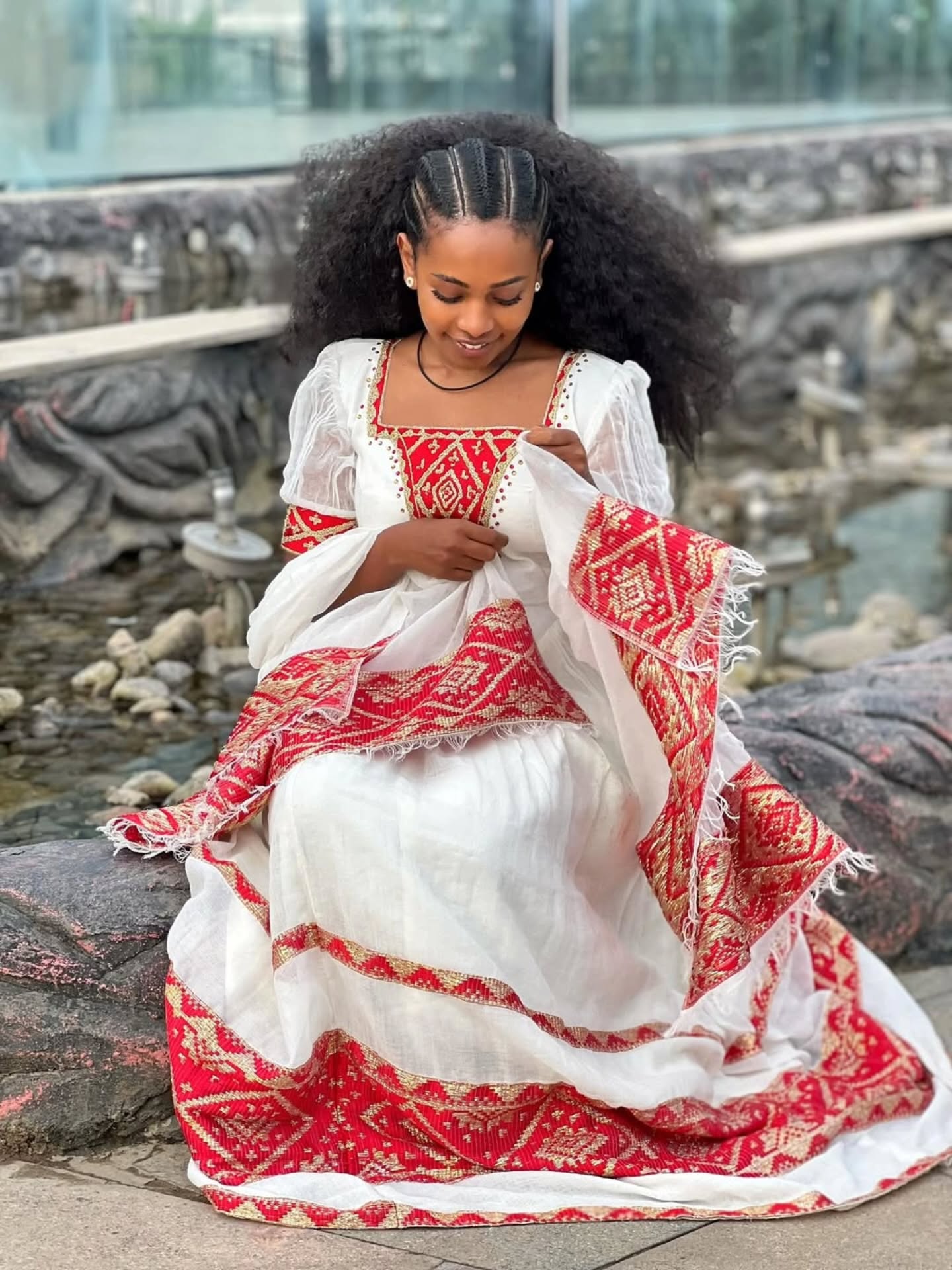 Exquisite Traditional Ethiopian Dress Charming Habesha Kemis Red Woven Habesha Dress 395