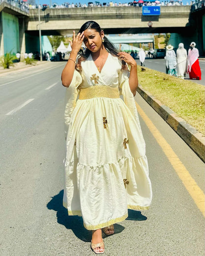 Woven Ethiopian Clothing Classic Habesha Kemis Charming Habesha Dress 401