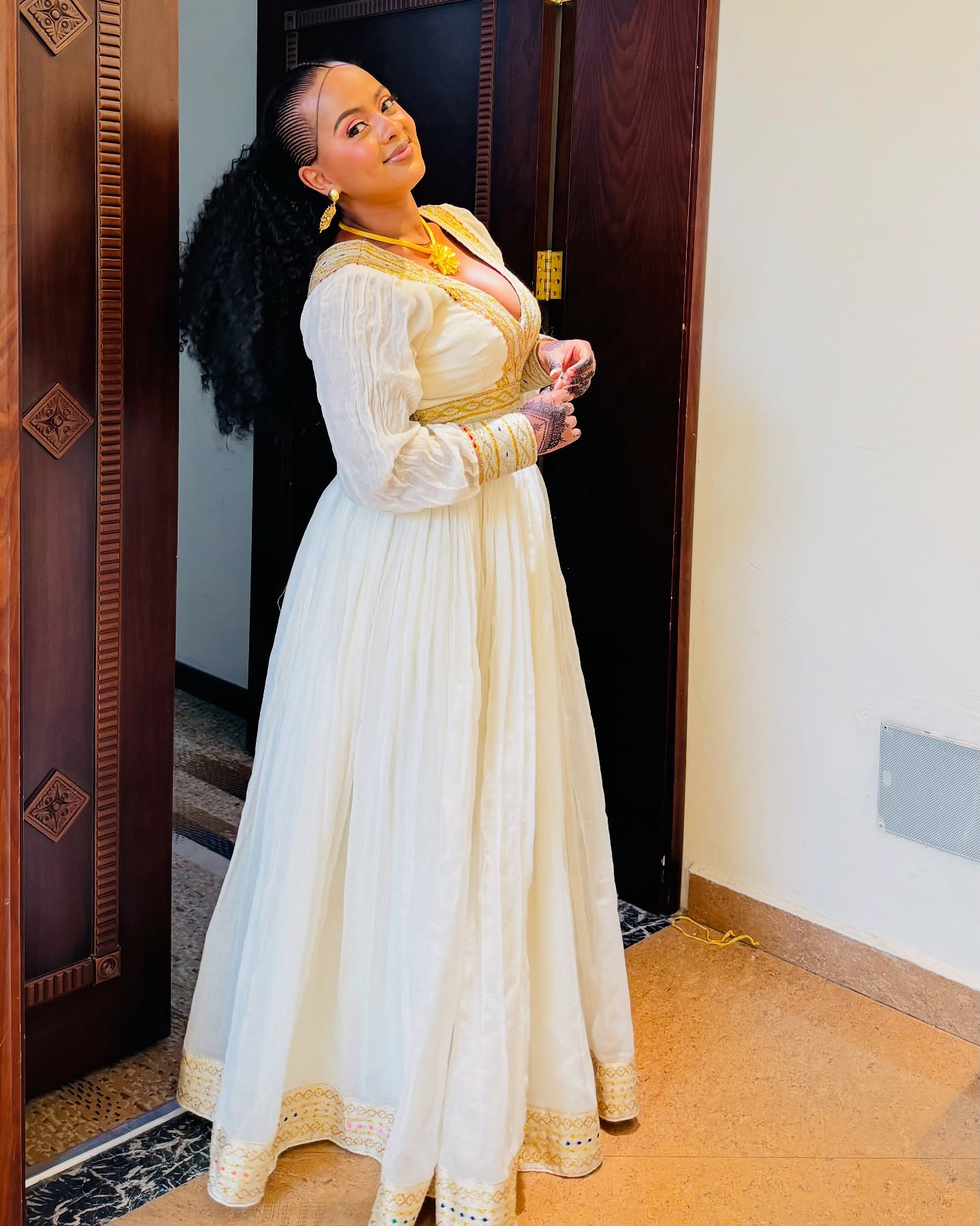 Golden Woven Habesha Kemis Long Sleeve Habesha Dress Ethiopian And Eritrean Dress 403