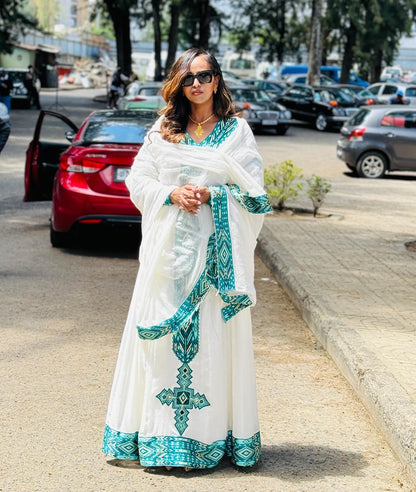 Vibrant Habesha Kemis Long Sleeve Habesha Dress Colorful Woven Detail Ethiopian Cloth 420