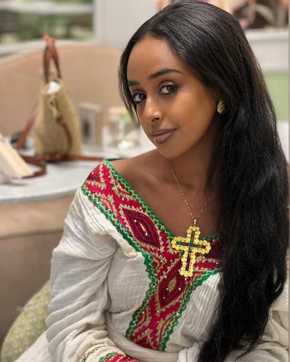 Off-shoulder Habesha Kemis Handwoven Habesha Dress Inspired Traditional Ethiopian Dress 422