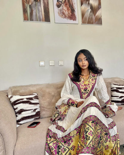 Classic Habesha Dress Traditional Ethiopian Dress For Festive Long Sleeve Habesha Kemis 425