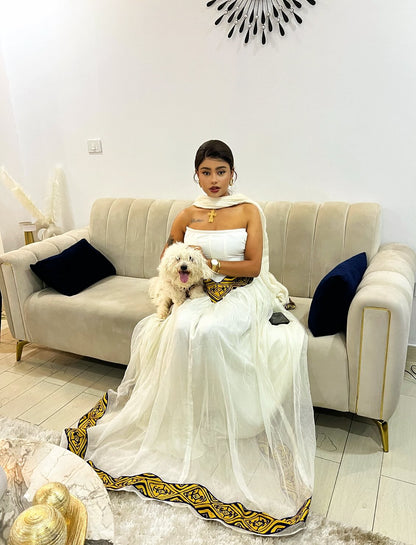 Strapless White Habesha Dress Timeless Elegance Habesha Kemis Stylish Ethiopian Clothing 432