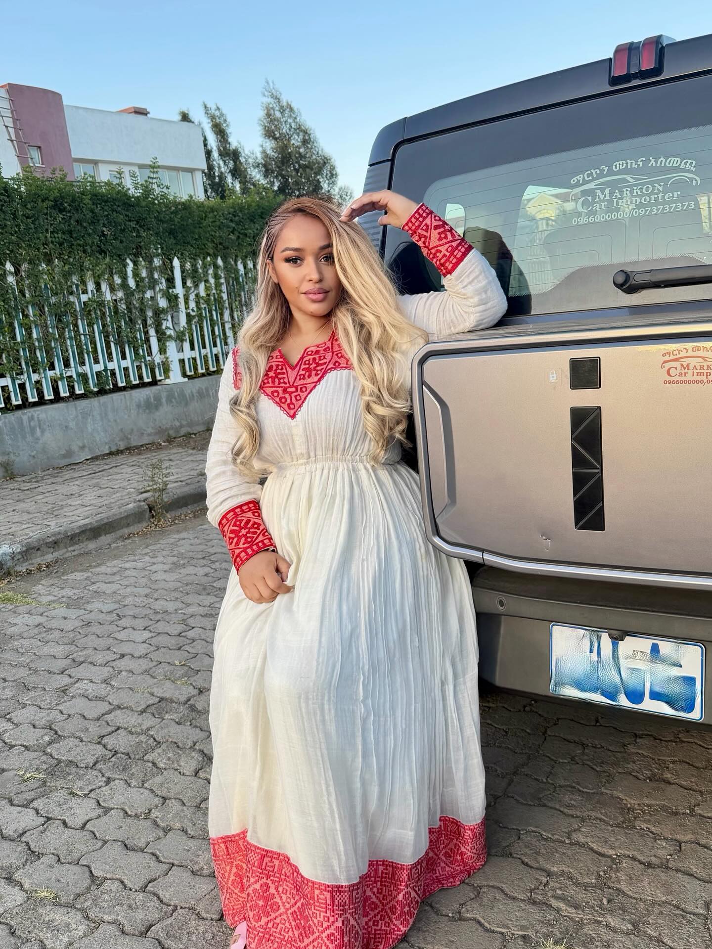 Long Sleeve Habesha Kemis Red Woven Habesha Dress Charming Ethiopian Dress 437