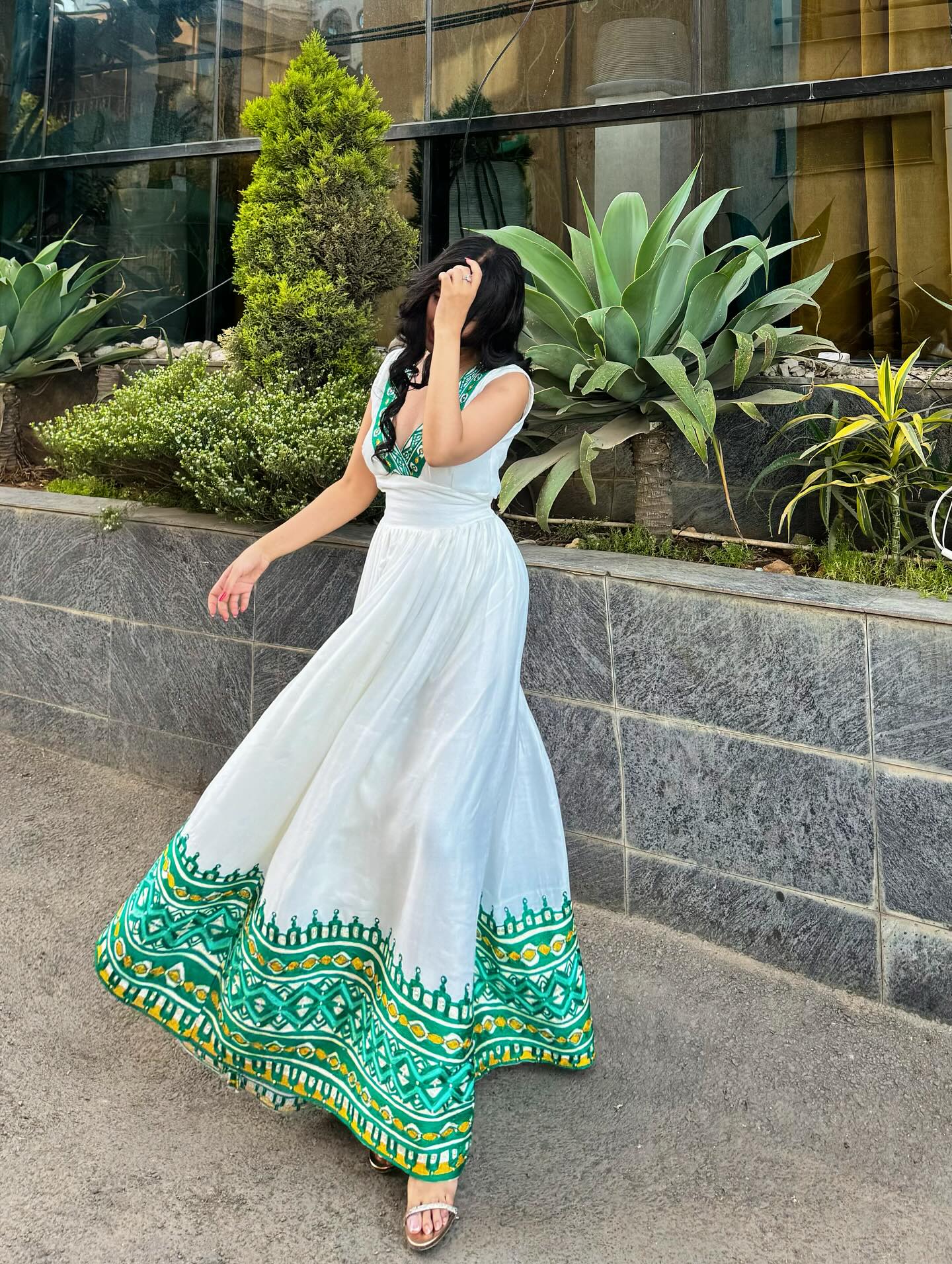 Green Embroidery Habesha Dress Traditional Ethiopian Clothing style Festive Habesha Kemis 441