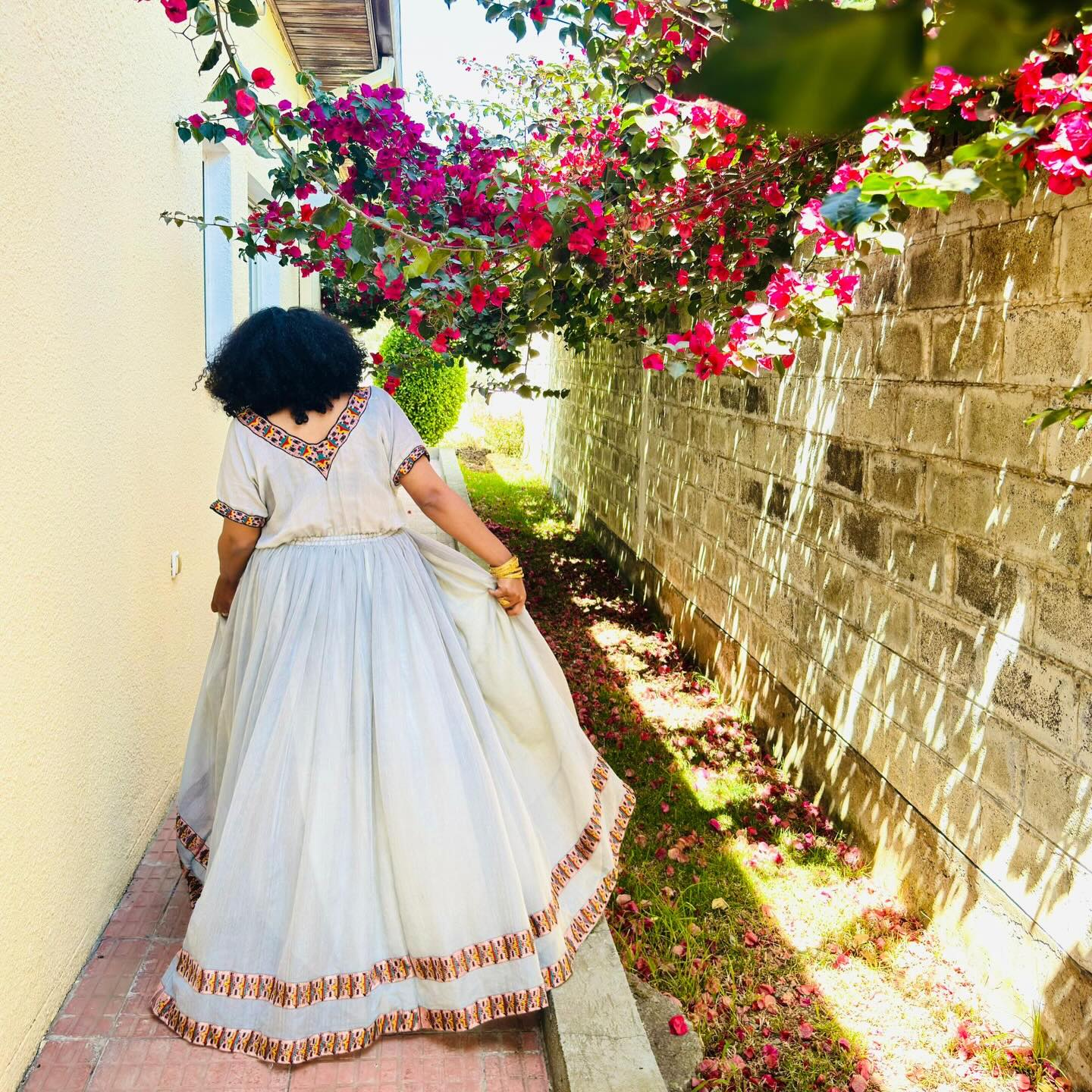 Modern Ethiopian Clothing Elegance Ash Tone Habesha Kemis Short Sleeve Habesha Dress 446