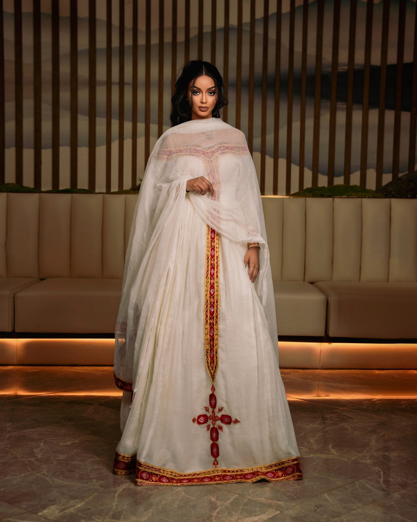 Off-shoulder Design Habesha Dress Red And Golden Embroidery Habesha Kemis Stylish Ethiopian Dress 454