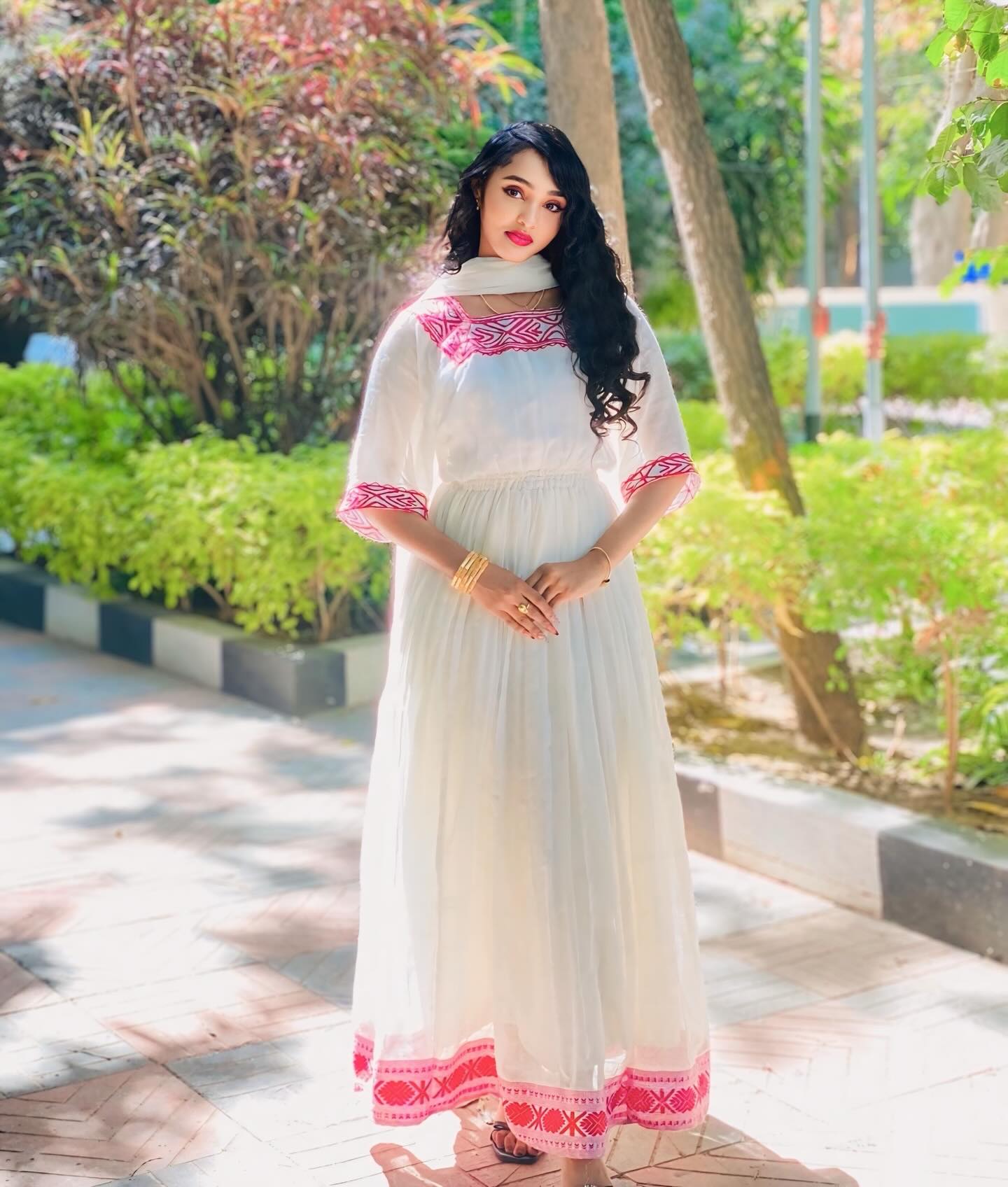 Pink Embroidery Ethiopian Dress Simple Design Habesha Kemis Stylish Habesha Dress 461