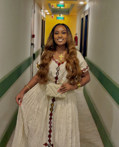 Multicolor Embroidery Habesha Dress Festive Ethiopian Dress Short Sleeve Habesha Kemis 463