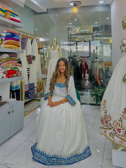 Blue Embroidery Habesha Dress Classic Ethiopian Dress Style Vibrant Habesha Kemis 473