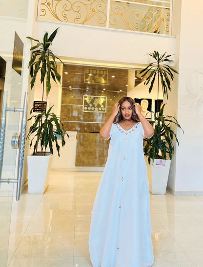 Simple Design Ethiopian Clothing Cross Pattern Habesha Kemis Timeless Habesha Dress 481