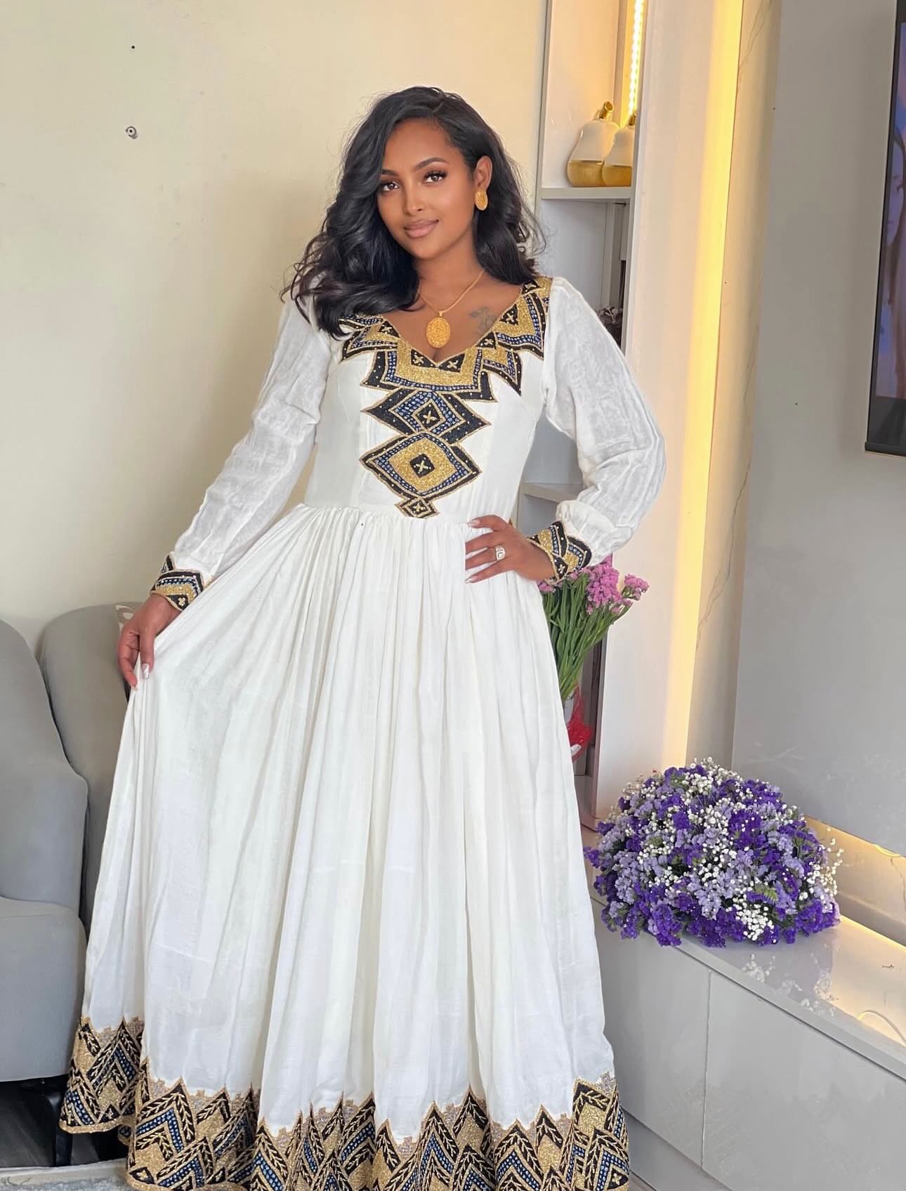 Charmante robe Habesha Élégante Habesha Kemis Vêtements culturels éthiopiens 482