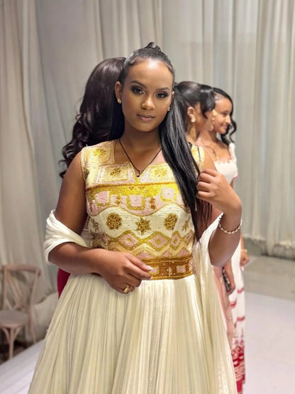 Sleeveless Habesha Dress Ethiopian Wedding Dress Multicolor Embroidery Habesha Kemis 486