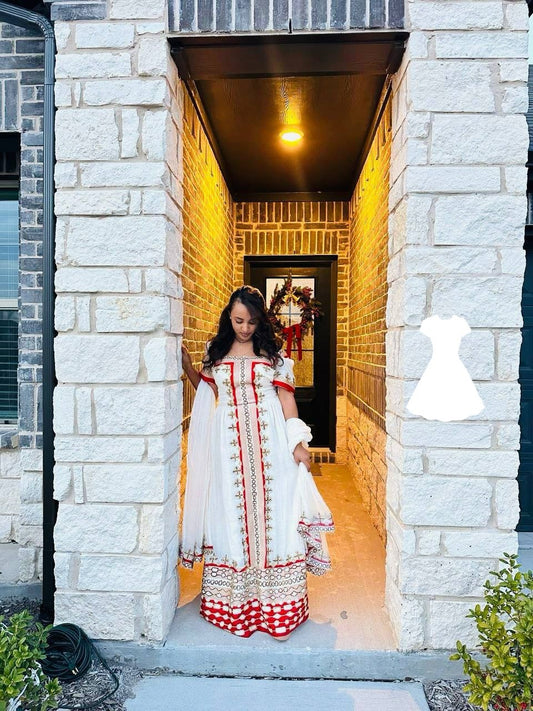 Habesha Kemis with Gold and Red Embroidery