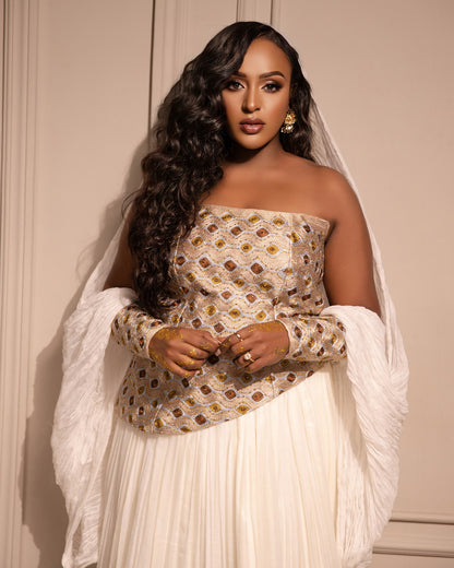 Sleeveless Ethiopian Wedding Dress Golden Embroidery Habesha Kemis Habesha dress For Wedding 495