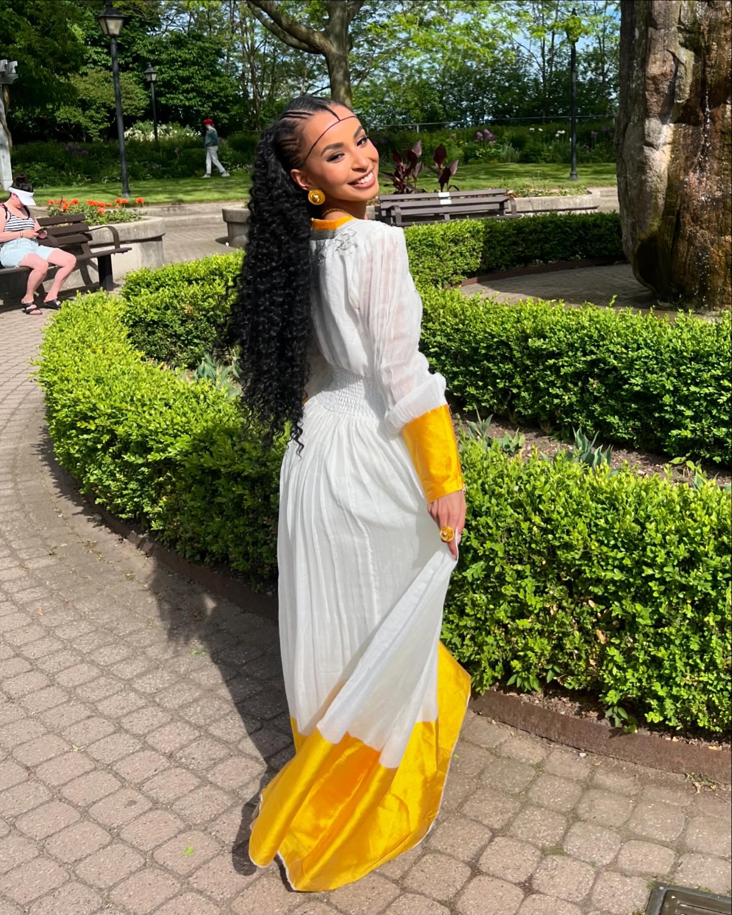 Yellow Woven Habesha Dress With Long Sleeves Classic Habesha Kemis Timeless Habesha Dress 501