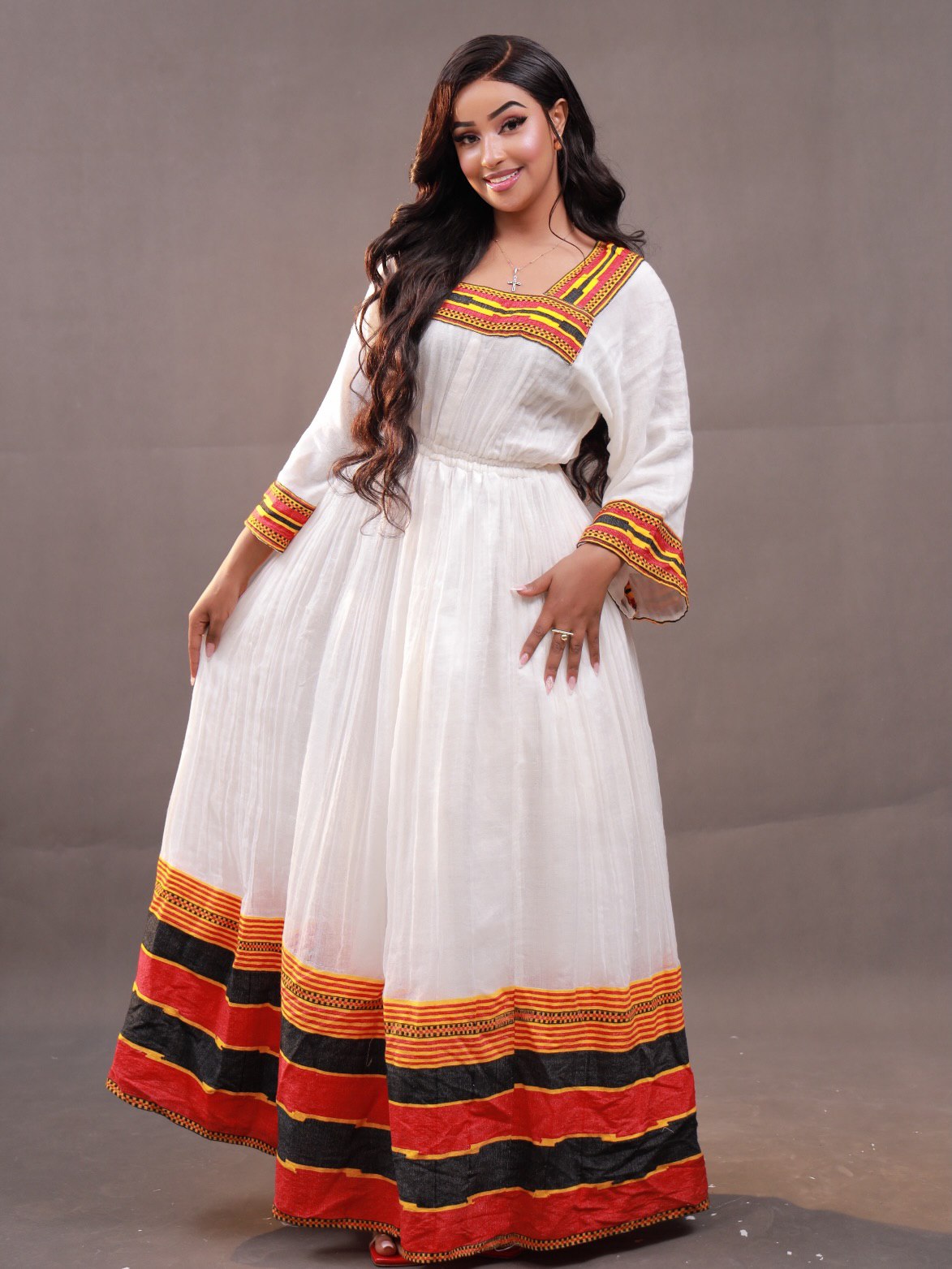 red and black woven habesha dress 