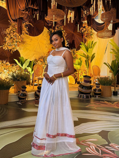 Sleeveless Habesha Kemis Simple Design Habesha Dress Stylish Traditional Ethiopian Clothing 535