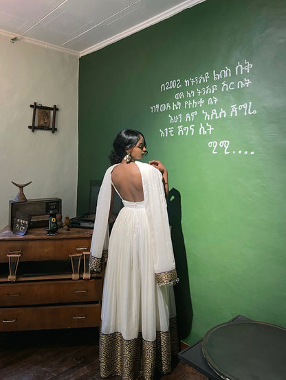 Handwoven Ethiopian And Eritrean Dress Sleeveless Habesha Kemis with Traditional Ethiopian Clothing 543