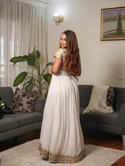Short Sleeve Ethiopian Dress Backless Habesha Kemis Habesha Dress Style 565