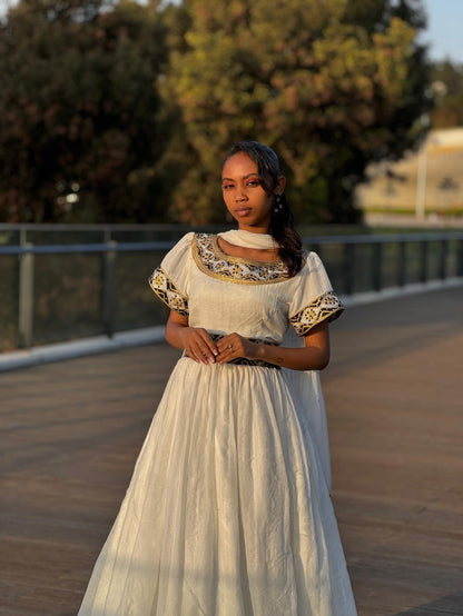 Short Sleeve Habesha Dress Gold And Black Embroidery Habesha Kemis Vibrant Ethiopian And Eritrean Dress 567