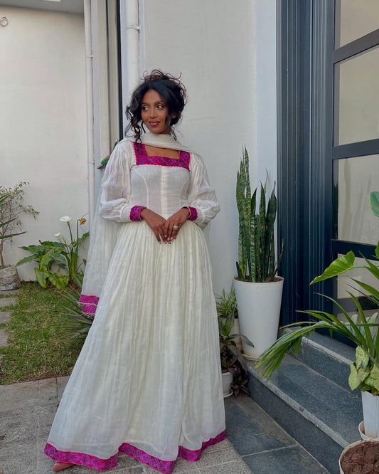 Stylish Habesha Kemis Long Sleeve Traditional Ethiopian Dress 