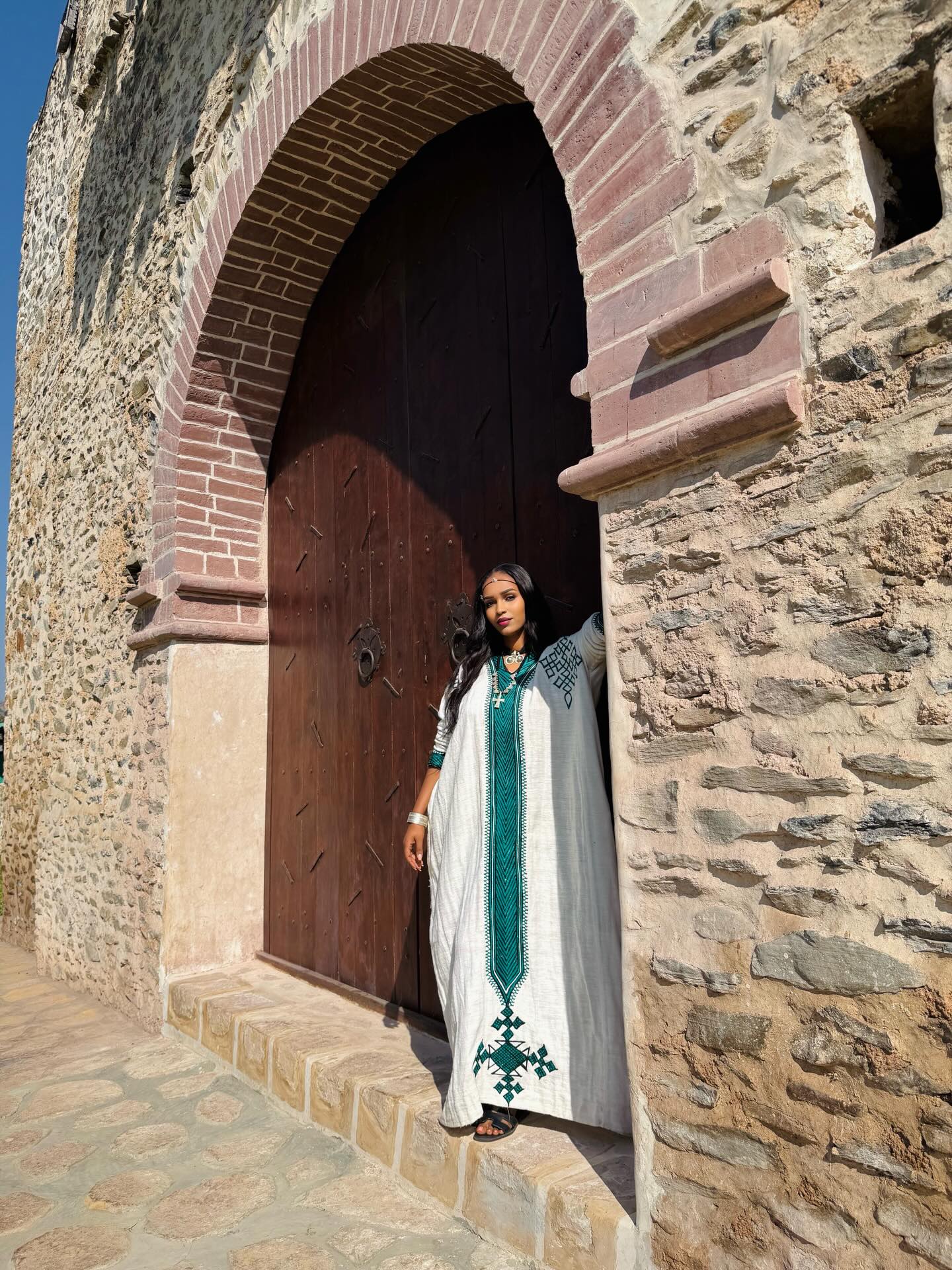 Green Embroidery Habesha Kemis Long Sleeve Habesha Dress Traditional Ethiopian Clothing 590